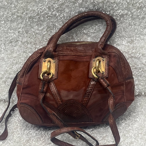 DOLCE & GABBANA Rare Burgundy Animal Print Snake Skin Leather Bag